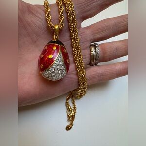 Joan Rivers 18kGP Red Guilloche Enamel Ladybug Necklace Vintage EC 🐞